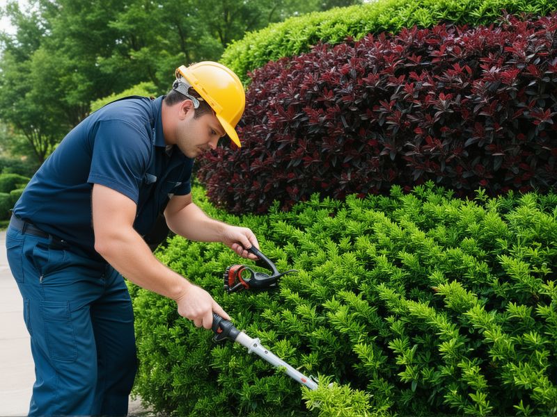 Professional lawn mowing equipment with professional operator in Virginia neighborhood