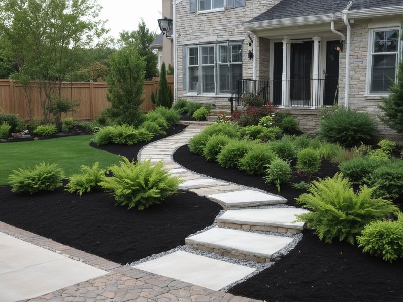 Modern irrigation system with smart controller in landscaped backyard