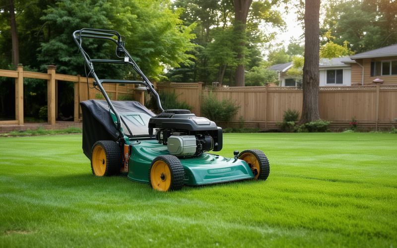 Professional lawn mower creating crisp stripes in Virginia residential lawn