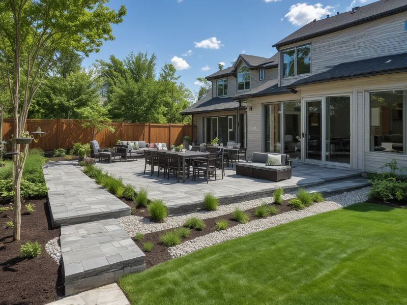 Professional landscape maintenance of commercial property with pristine gardens and walkways